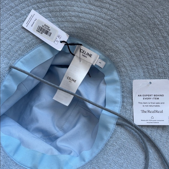 CELINE Triomphe wide brim hat, adjustable draw string in baby blue
Never worn. - Picture 10 of 14